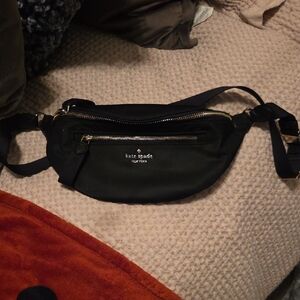 kate spade black nylon waist bag with gold zippers
